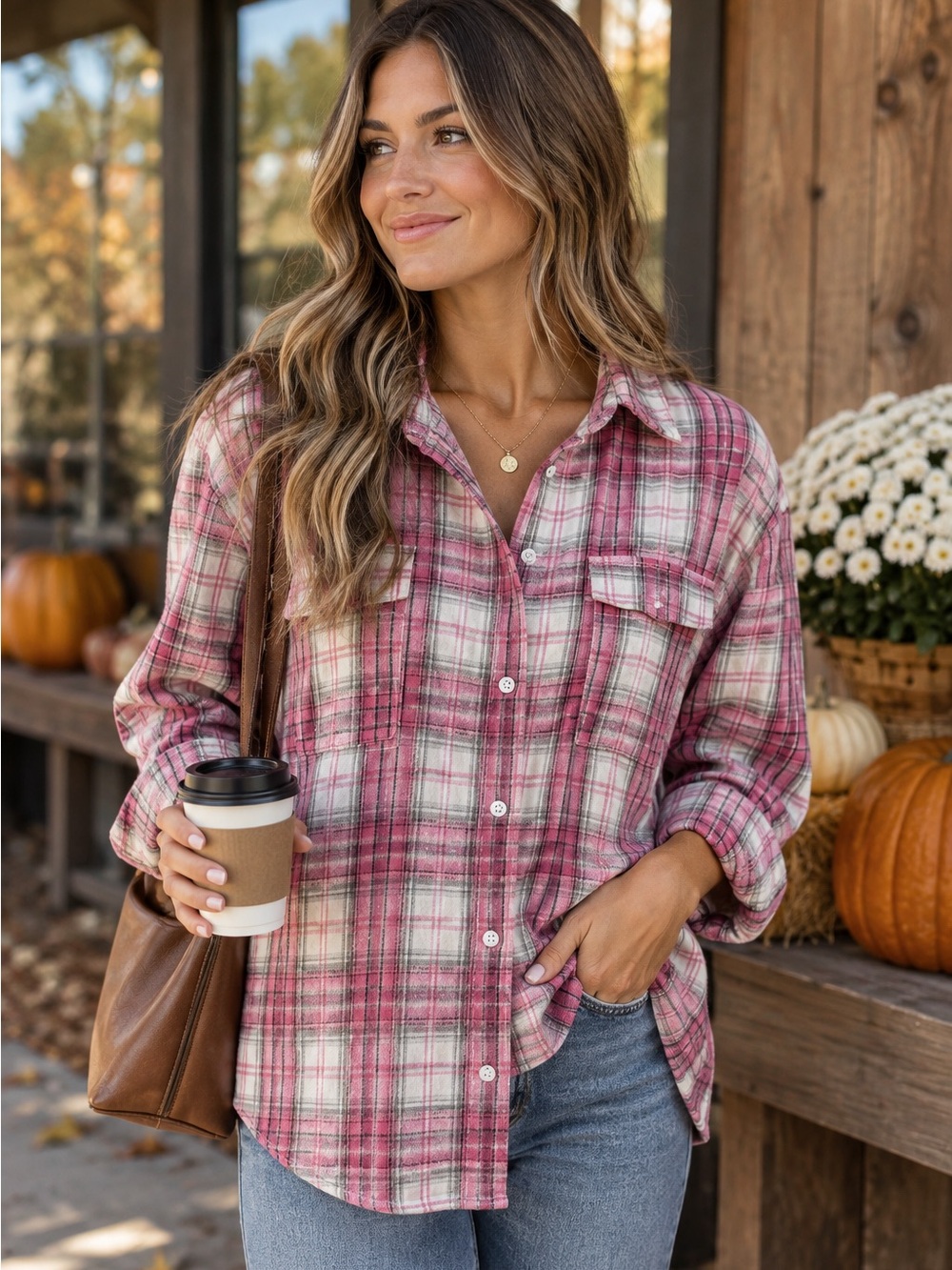 Pink Plaid Button-Up Shirt